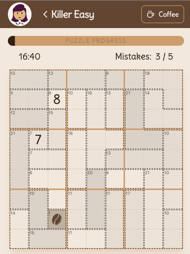 Killer Sudoku Is Now in Coffee Sudoku